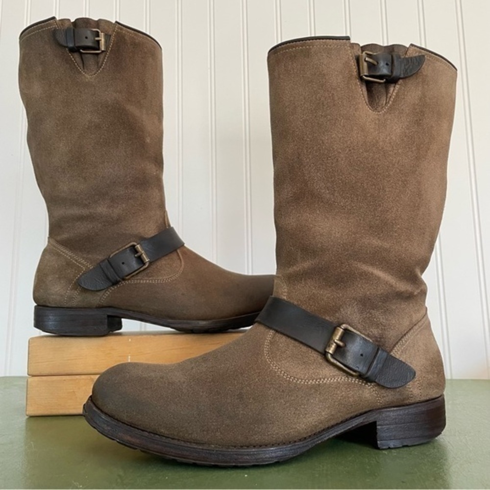 N.D.C. BIKER MID ROCK Handmade Fleece Lined Boots in Taupe/Brown Suede *Italy*